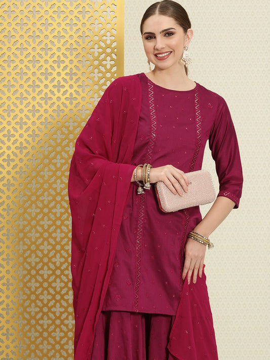 Dhiyona HOP Jashn Floral Sequinned Woven Design Kurti & Sharara With Dupatta