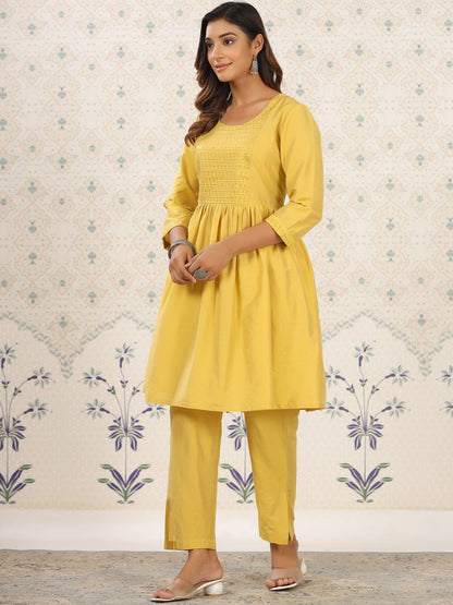 Dhiyona OD  Yellow Sequinned Detailed Anarkali Kurta With Trousers