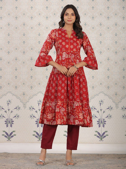 Dhiyona OD  Ethnic Motifs Printed Cotton Tiering Kurta