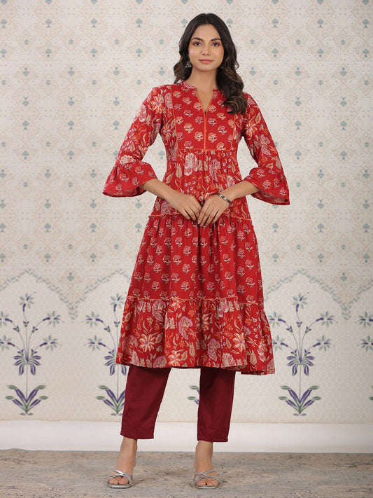 Dhiyona OD  Ethnic Motifs Printed Cotton Tiering Kurta