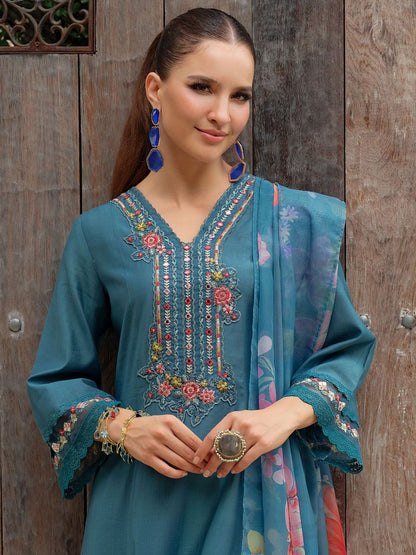 Women Floral Embroidered Regular Mirror Work Kurta with Trousers & Dupatta