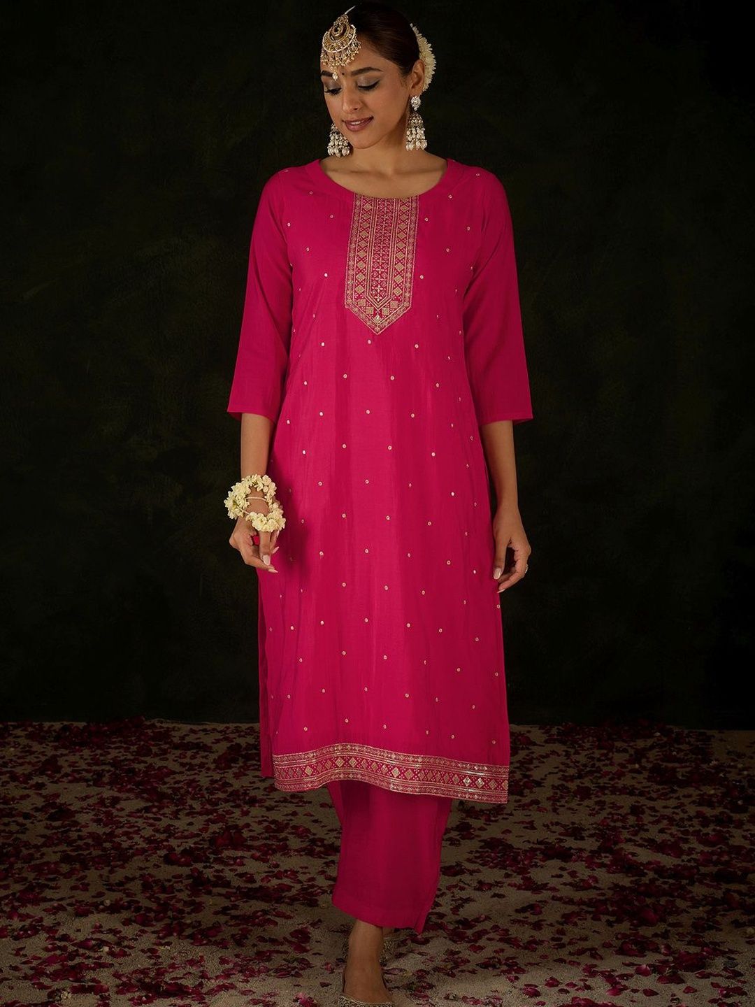 Women Ethnic Motifs Embroidered Regular Gotta Patti Kurta with Palazzos & With Dupatta