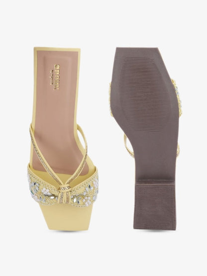 Dhiyona AK Yellow Ethnic Embellished Open Toe Flats