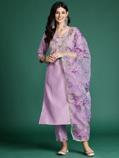 Dhiyona IE Ethnic Motifs Embroidered Kurta with Trousers & With Dupatta