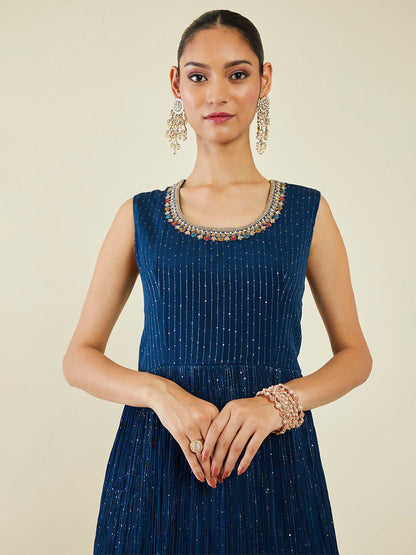 Dhiyona SO Women's Sequined Embellished Embroidered Anarkali Kurta with Churidar & Dupatta