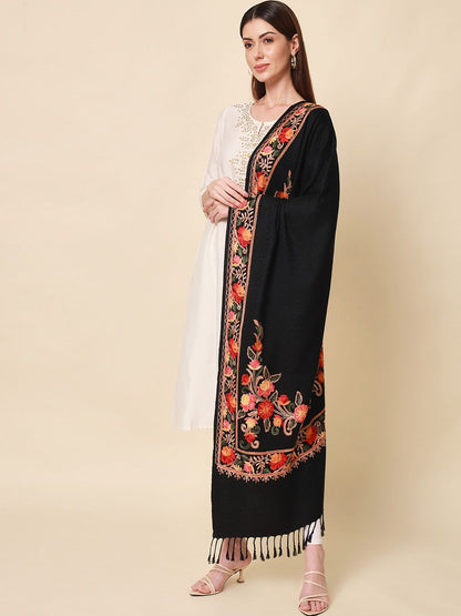 Dhiyona PA Women Black Floral Embroidered Shawl