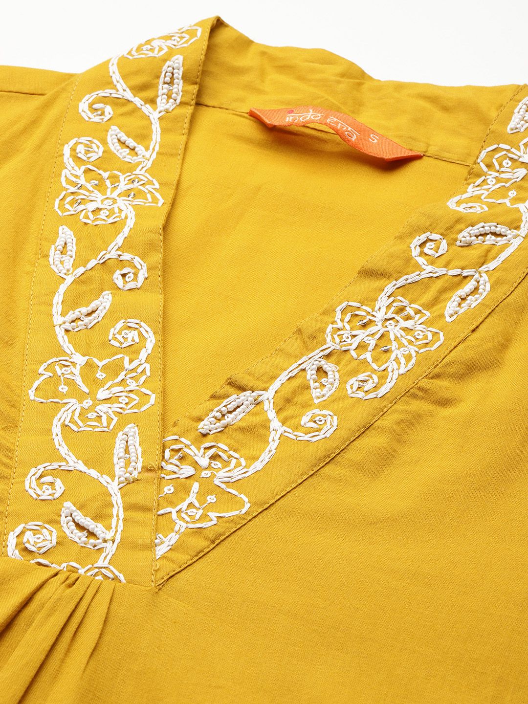 Floral Embroidered Thread Work Pure Cotton Kurta with Trousers & With Dupatta