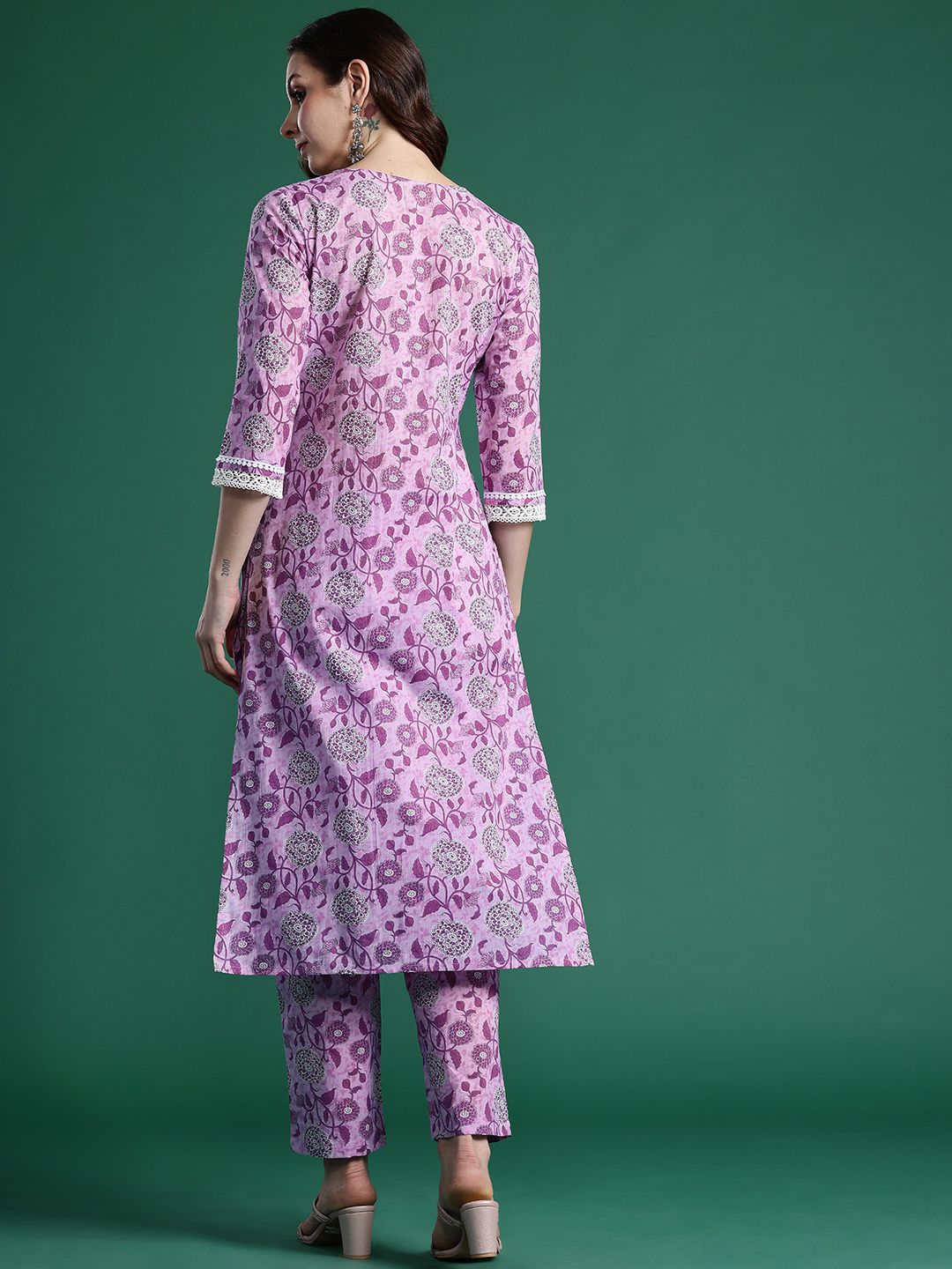 Dhiyona IE Floral Printed Pure Cotton Kurta with Trousers