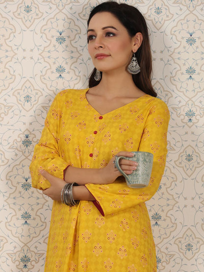 Dhiyona OD  Ethnic Motifs Printed V-Neck Asymmetric A-Line Kurta