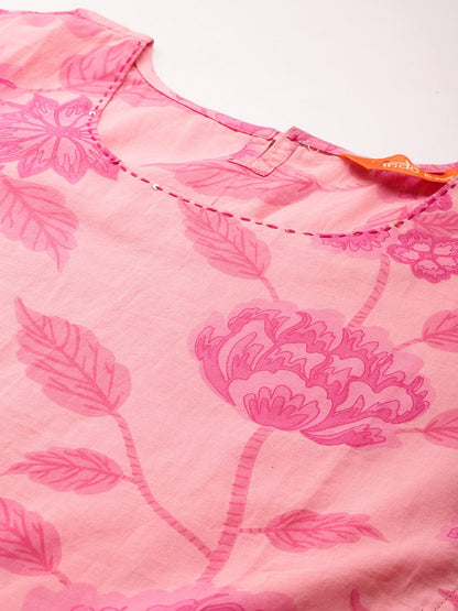 Dhiyona IE Floral Printed Pure Cotton Kurta with Trousers & With Dupatta