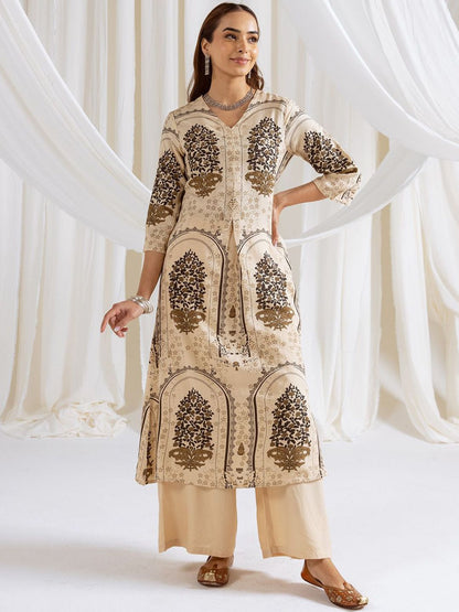 Dhiyona IS Women's Women Ethnic Motifs Printed Regular Kurta with Trousers