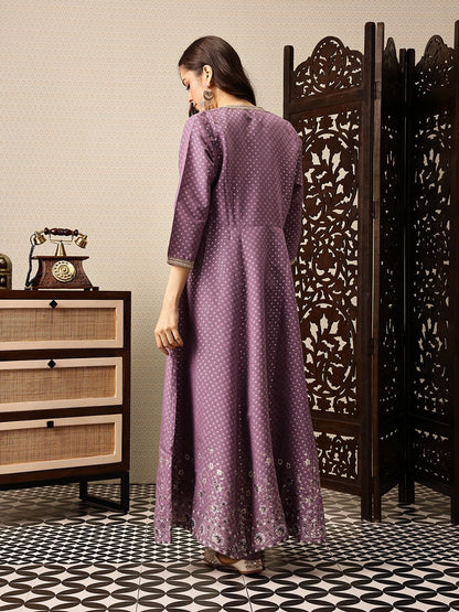 Dhiyona PD Women A-Line Jashn Kurta with Trousers & Printed Longline Shrug