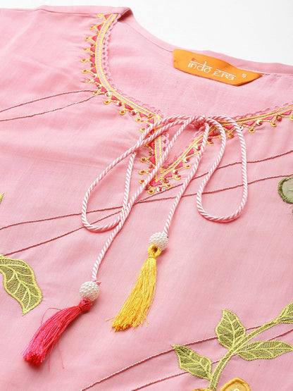 Floral Embroidered Sequinned Kurta with Trousers & Dupatta