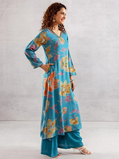 Dhiyona IS Women's Women Floral Printed Regular Kurta with Trousers