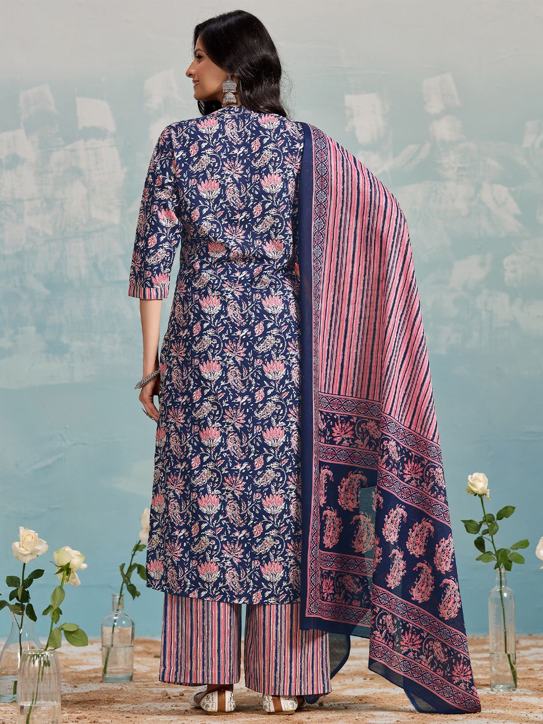 Dhiyona VA Women's Ethnic Motifs Printed Regular Kurta with Trousers & With Dupatta