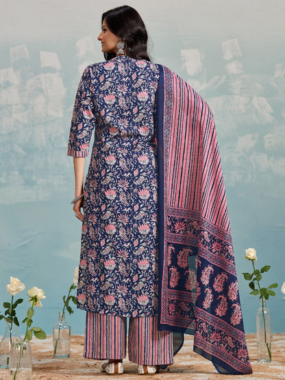 Dhiyona VA Women's Ethnic Motifs Printed Regular Kurta with Trousers & With Dupatta