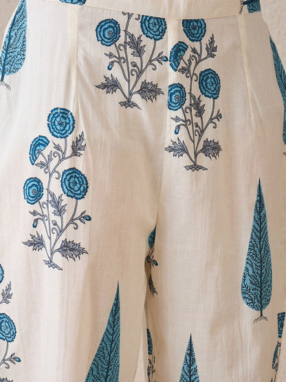Floral Printed V-Neck Pure Cotton Kurta With Trouser