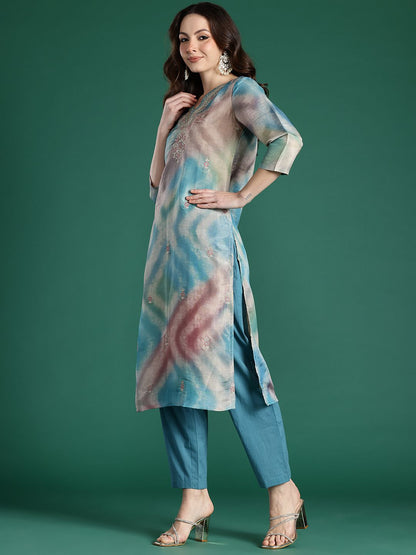 Dhiyona IE Floral Embroidered Sequinned Kurta with Trousers & With Dupatta