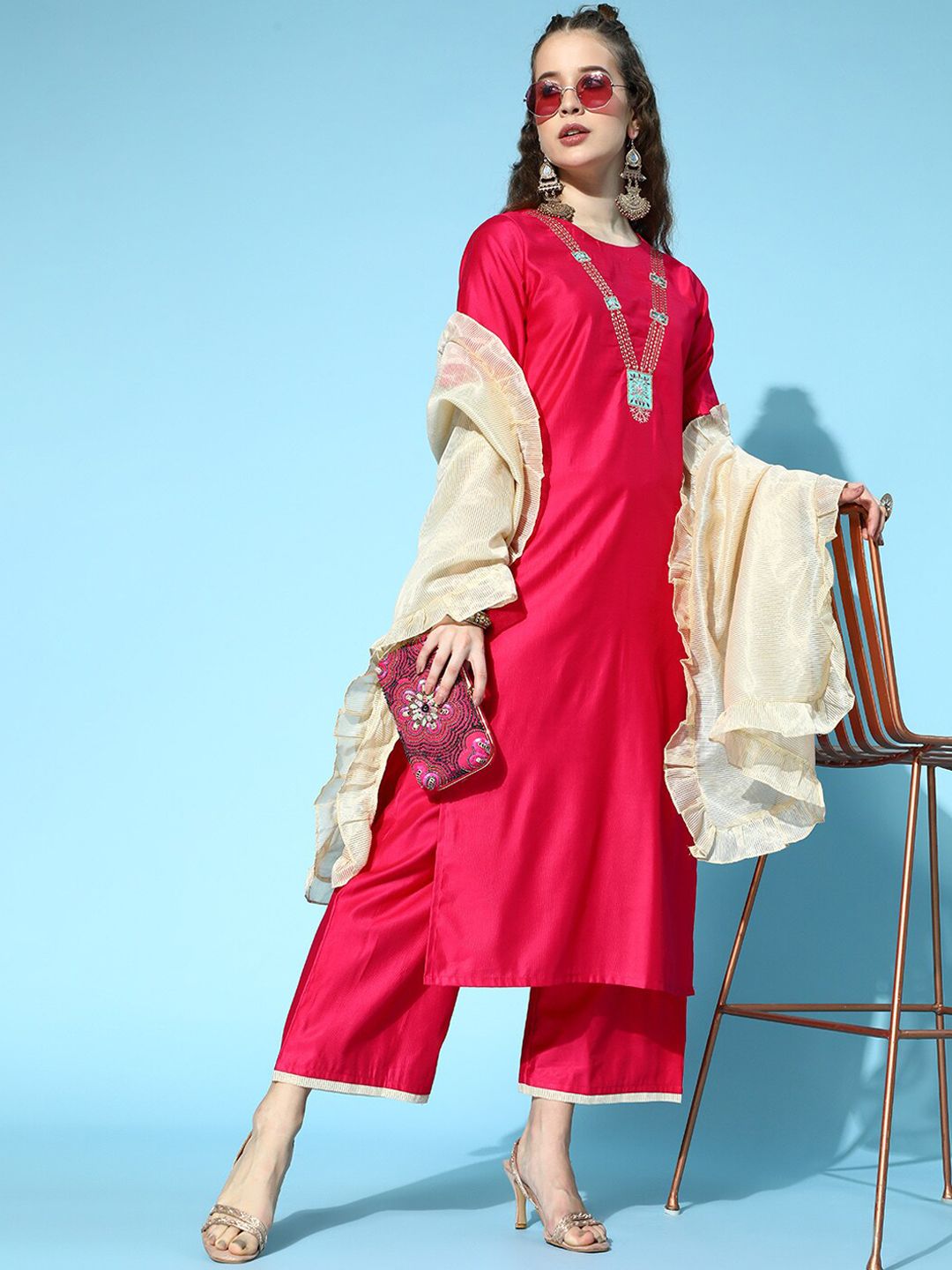 Dhiyona IE Women Ethnic Motifs Embroidered Beads and Stones Liva Kurta Set