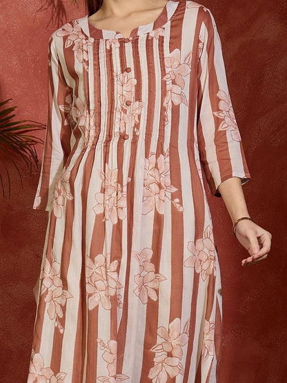 Dhiyona IE Printed A-Line Pure Cotton Tunic & Trousers Co-Ord Set