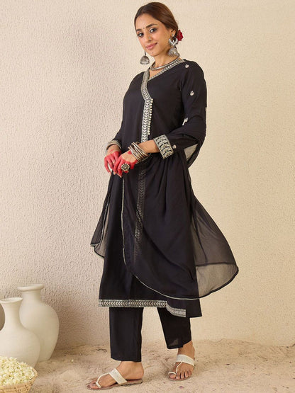 Dhiyona IE Ethnic Motifs Embroidered Angrakha Kurta With Trousers & Dupatta