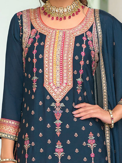 Dhiyona IE Women Ethnic Motifs Embroidered Regular Mirror Work Kurta with Palazzos & With Dupatta