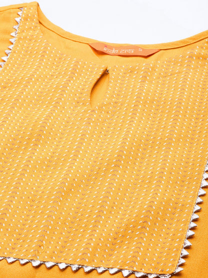 Women Mustard Yellow Yoke Design Kurta with Palazzos & Dupatta