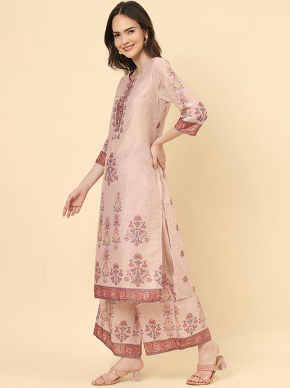 Dhiyona VA Women'sFloral Printed Regular Beads and Stones Kurta With Trousers & Dupatta