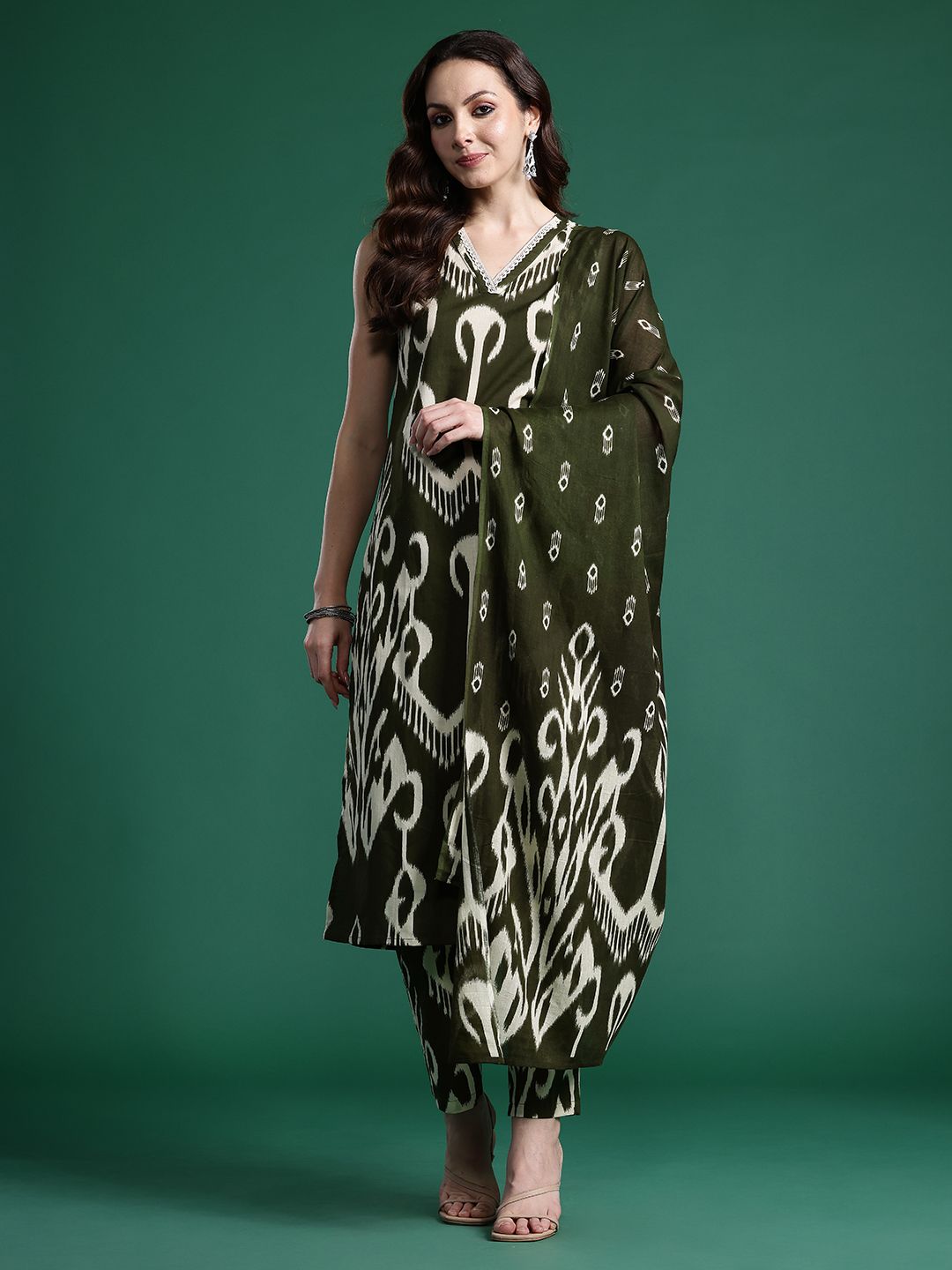 Dhiyona IE Printed Pure Cotton Kurta with Trousers & With Dupatta