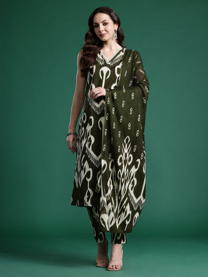 Dhiyona IE Printed Pure Cotton Kurta with Trousers & With Dupatta