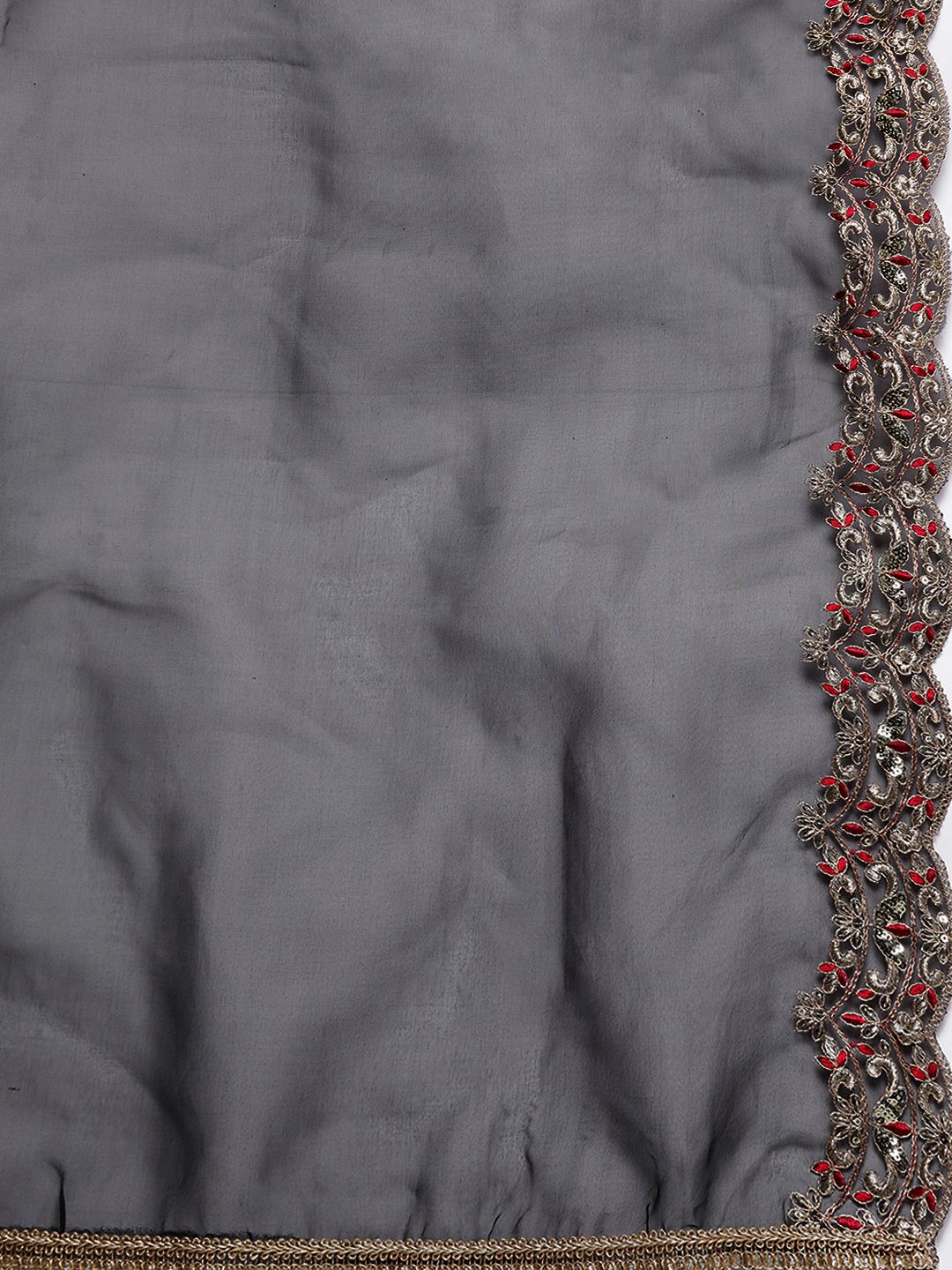 Dhiyona IE Floral Embroidered Regular Sequinned Liva Kurta with Trousers & Dupatta