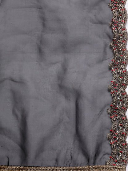 Dhiyona IE Floral Embroidered Regular Sequinned Liva Kurta with Trousers & Dupatta