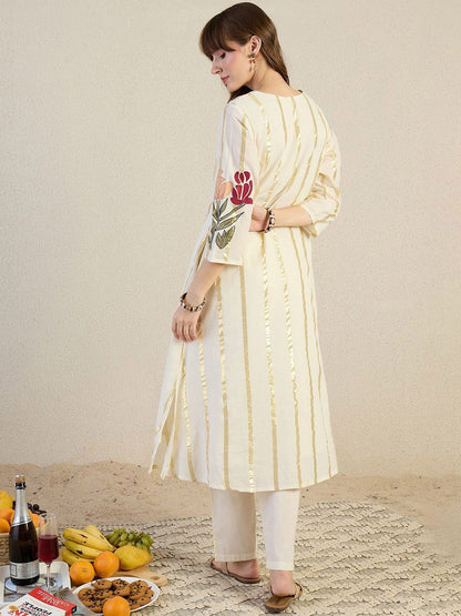 Floral Printed Pure Cotton A-Line Kurta With Trouser