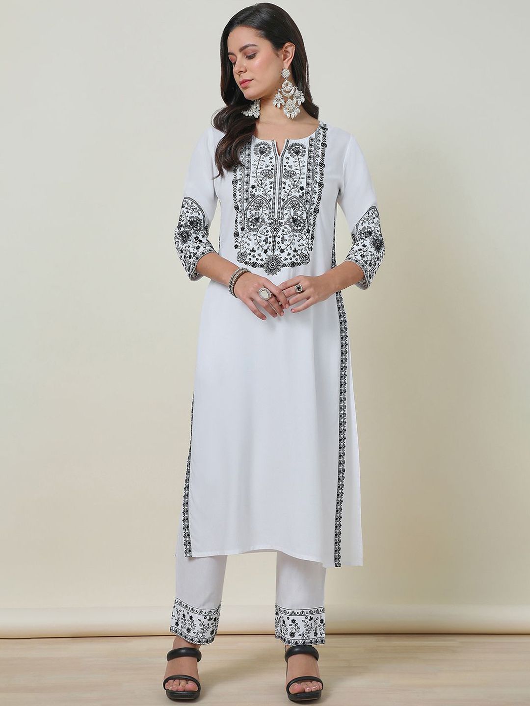 Dhiyona SO Women's Rayon Embroidered Kurta Set With Faux Mirror
