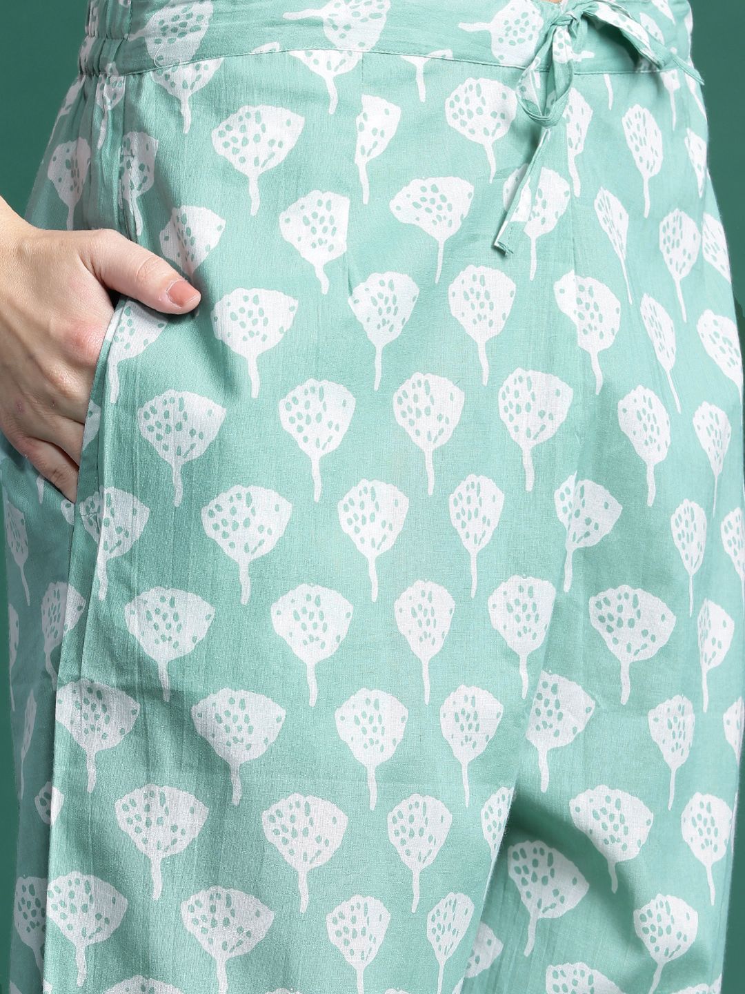 Dhiyona IE Floral Printed Mirror Work Pure Cotton Kurta With Trousers & Dupatta