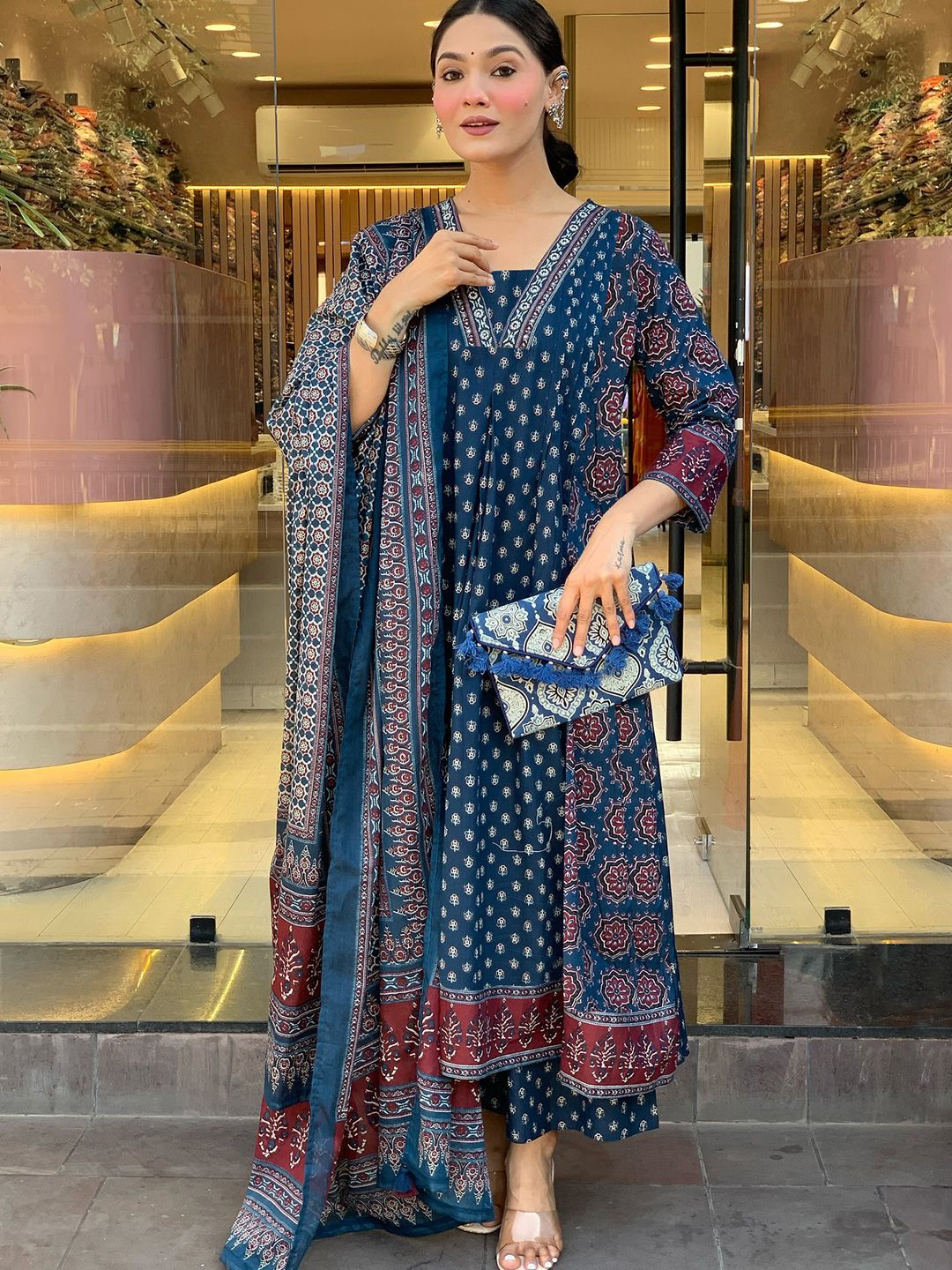 Dhiyona KL Women Printed Anarkali Kurta with Palazzos & With Dupatta