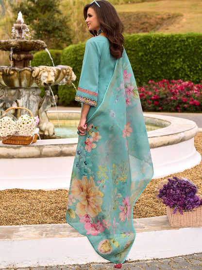 Women Floral Embroidered Regular Pure Cotton Kurta with Trousers & Dupatta