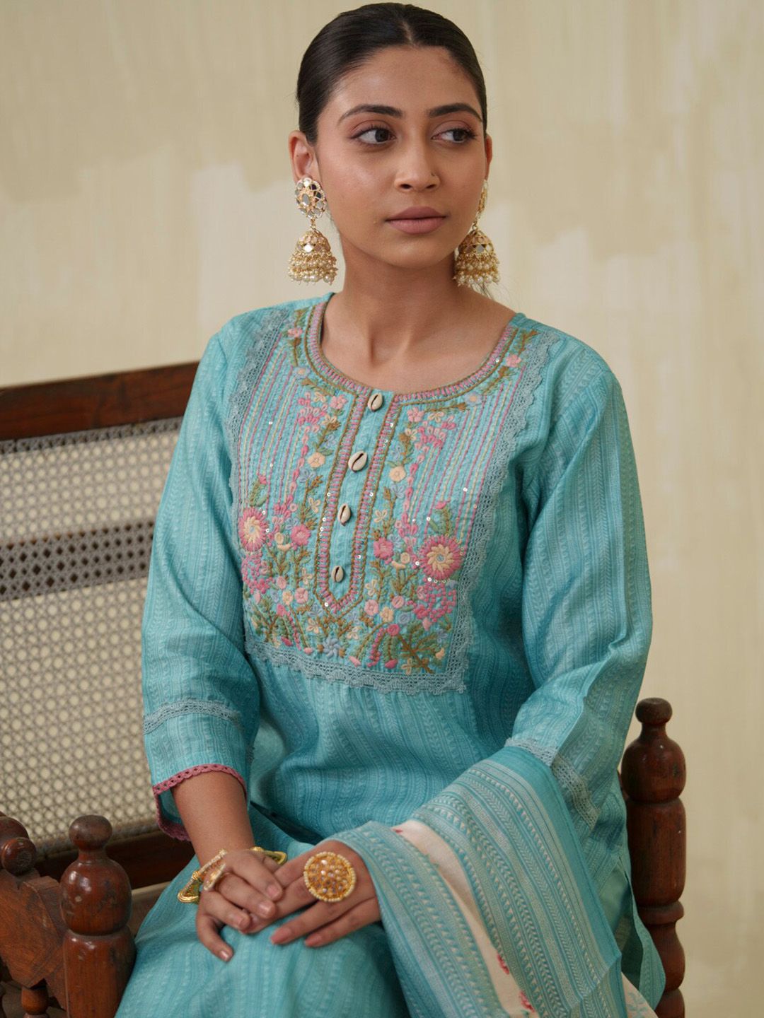 Dhiyona PD Women Yoke Design Straight Kurta With Trouser & Dupatta