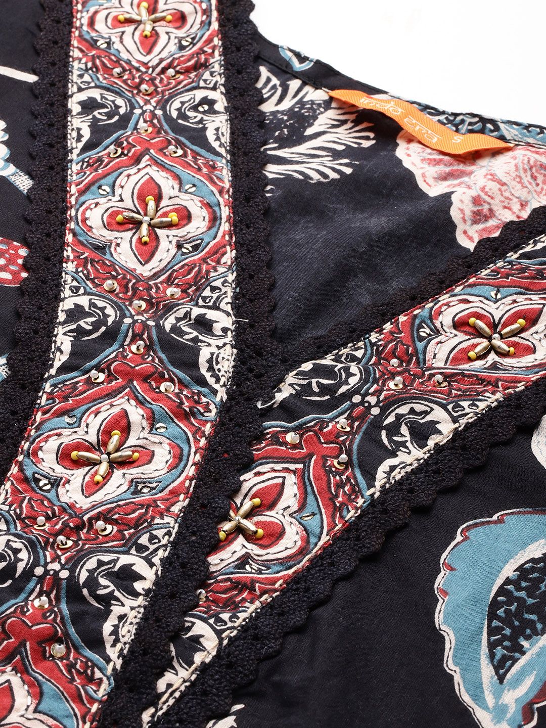 Dhiyona IE Floral Printed Sequinned Pure Cotton Kurta With Trousers & Dupatta