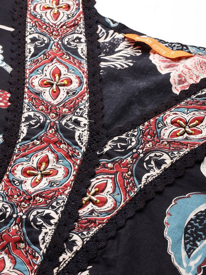 Dhiyona IE Floral Printed Sequinned Pure Cotton Kurta With Trousers & Dupatta