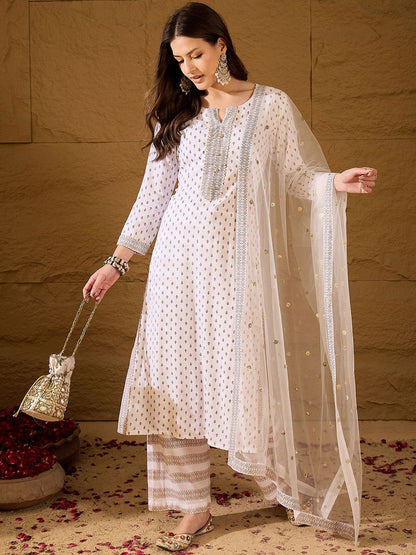 Dhiyona PD Women Embroidered Kurta & Palazzos With Dupatta