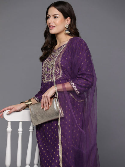 Women Floral Yoke Design Regular Sequinned Kurta with Trousers & Dupatta