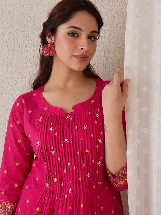 Dhiyona IE Women Ethnic Motifs Printed Cotton Kurta with Trousers