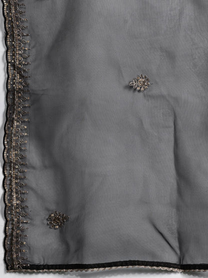 Dhiyona IE Ethnic Motifs Embroidered Liva Kurta with Trousers & With Dupatta