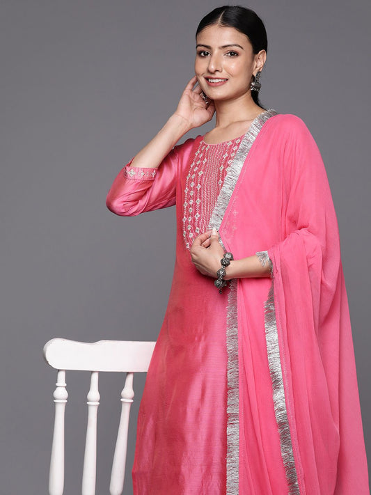 Dhiyona VA Women's Pink Yoke Design Kurta with Trousers & With Dupatta