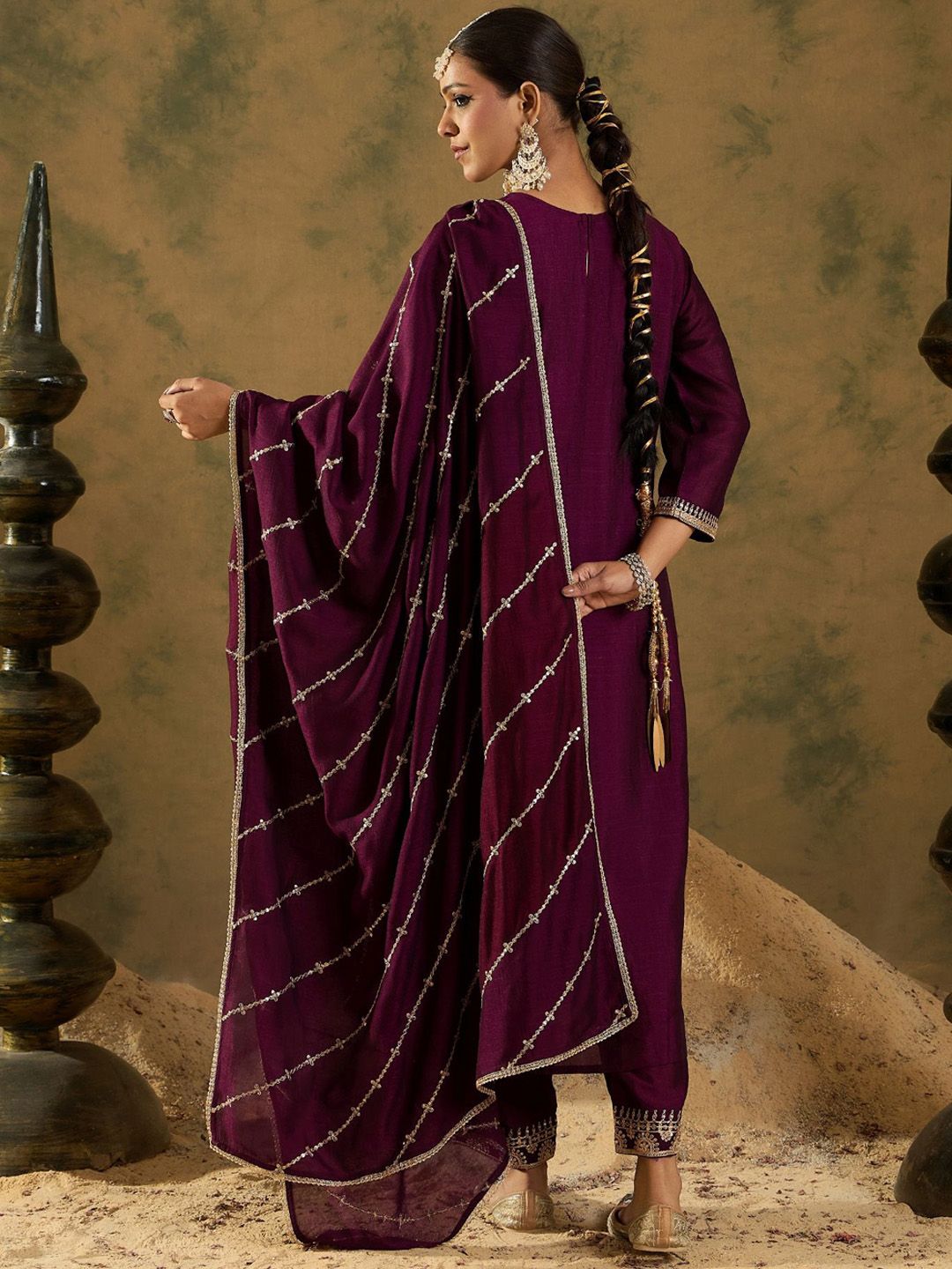 Women Ethnic Motifs Embroidered Regular Kurta with Trousers & With Dupatta