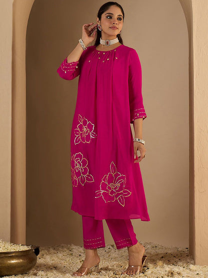 Dhiyona IE Women's Women Floral Printed A-Line Kurta with Trousers