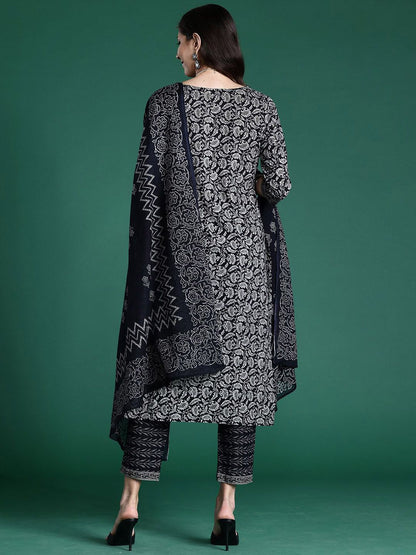 Women Floral Printed Pure Cotton Kurta Trousers & With Dupatta