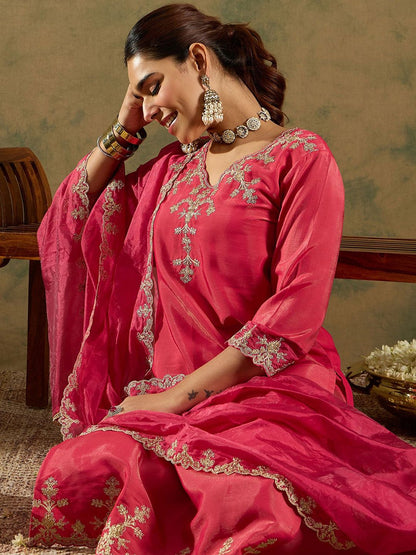 Dhiyona IE Floral Embroidered Kurta With Trousers & Dupatta