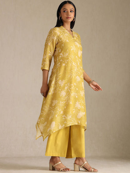 Dhiyona SO Women's Floral Printed Linen A-Line Kurta with Palazzo